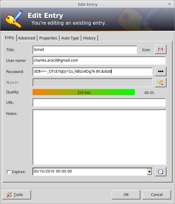Keepass entry example